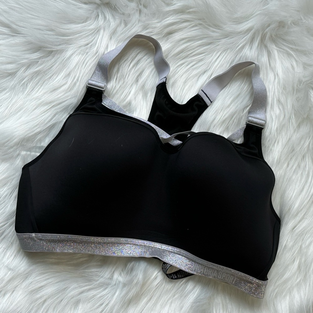 For Julie - EUC Victoria Secret Black and Sparkly Silver Sports Bra